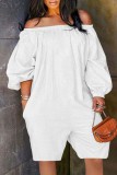 Red Casual Solid Patchwork Backless Off the Shoulder Regular Romper