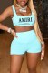 Light Blue Street Print Letter U Neck Sleeveless Two Pieces
