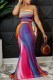 Purple Sexy Print Tie Dye Backless Strapless Sleeveless Two Pieces