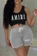 Grey Casual Print Letter U Neck Sleeveless Two Pieces