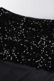 Black Sexy Patchwork Sequins See-through Backless Strapless Sleeveless Two Pieces