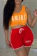 Red Casual Print Letter U Neck Sleeveless Two Pieces
