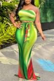 Multicolor Sexy Print Tie Dye Backless Strapless Sleeveless Two Pieces