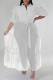 White Casual Plus Size Solid Patchwork Shirt Collar Shirt Dress