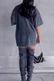 Dark Gray Casual Street Print Patchwork O Neck T-Shirts