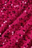 Rose Red Sexy Patchwork Sequins Backless V Neck Sleeveless Dress Dresses