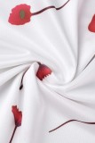 White Sexy Print Bandage Backless Slit Halter Sleeveless Dress Dresses