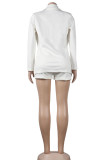 White Casual Solid Patchwork Turn-back Collar Long Sleeve Two Pieces