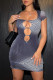 Grey Sexy Print Hollowed Out Patchwork U Neck Pencil Skirt Dresses
