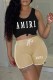 Khaki Casual Print Letter U Neck Sleeveless Two Pieces