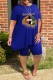 Blue Casual Print Basic O Neck Short Sleeve Two Pieces