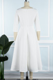 White Casual Solid Basic O Neck A Line Dresses
