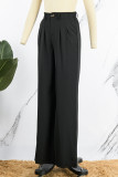 Apricot Casual Solid Patchwork High Waist Straight Solid Color Bottoms