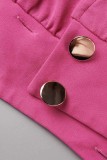 Rose Red Casual Solid Patchwork V Neck Long Sleeve Two Pieces