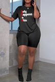 Black Casual Street Print Patchwork O Neck T-Shirts