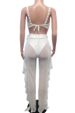 Red Sexy Solid Hot Drilling Patchwork Mesh Swimwears