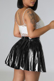 Rose Red Sexy Solid Patchwork Fold High Waist Type A Solid Color Bottoms