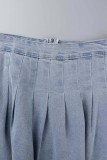 Sky Blue Sexy Casual Solid Patchwork Fold V Neck Sleeveless Two Pieces