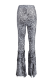 Grey Vintage Tribal Fringed Flared Bottom-women