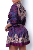Red Sweet Print Patchwork Turndown Collar Long Sleeve Two Pieces
