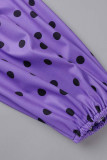 Purple Casual Print Polka Dot Patchwork Oblique Collar Long Sleeve Two Pieces