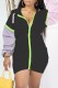 Black Casual Patchwork Fold Contrast Zipper Hooded Collar Long Sleeve Dresses
