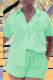 Green Casual Striped Patchwork Turndown Collar Short Sleeve Two Pieces