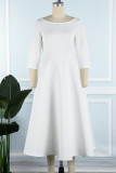 White Casual Solid Basic O Neck A Line Dresses