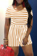 Gold Casual Striped Print Basic O Neck Short Sleeve Two Pieces