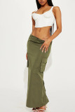 Green Street Solid Patchwork Draw String Pocket High Waist Straight Solid Color Bottoms