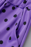 Purple Casual Print Polka Dot Patchwork Oblique Collar Long Sleeve Two Pieces