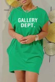 Rose Red Casual Street Print Letter O Neck Irregular Dress Dresses