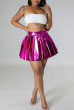 Rose Red Sexy Solid Patchwork Fold High Waist Type A Solid Color Bottoms
