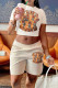 Khaki Casual Print Patchwork O Neck Short Sleeve Two Pieces