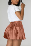 Rose Red Sexy Solid Patchwork Fold High Waist Type A Solid Color Bottoms