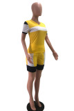 Yellow Fashion Casual adult Ma'am Patchwork contrast color Two Piece Suits Straight Short Sleeve Two Pieces