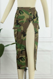 Red Casual Camouflage Print Slit Regular High Waist Conventional Full Print Skirts
