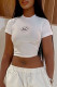 White Casual Street Print Patchwork O Neck T-Shirts