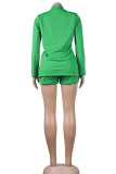 Green Casual Solid Patchwork Turn-back Collar Long Sleeve Two Pieces