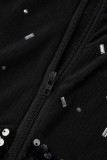 Black Sexy Patchwork Hot Drilling Backless V Neck Sling Dress Dresses