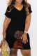 Black Casual Print Basic V Neck Short Sleeve Dress