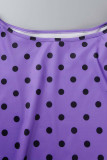 Purple Casual Print Polka Dot Patchwork Oblique Collar Long Sleeve Two Pieces