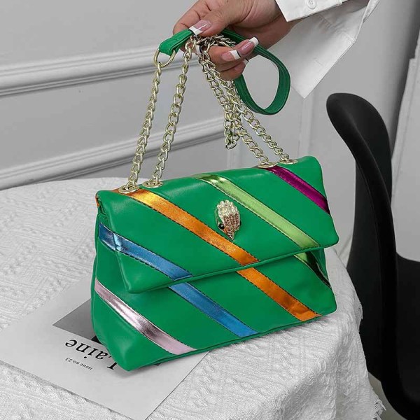 Green Casual Street Striped Patchwork Chains Bags