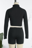 Khaki Casual Sportswear Solid Patchwork Zipper Collar Long Sleeve Two Pieces