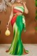 Green Sexy Print Tie Dye Backless Strapless Sleeveless Two Pieces