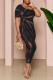 Black Sexy Print Patchwork U Neck One Step Skirt Dresses