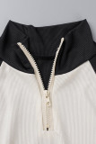 Khaki Casual Sportswear Solid Patchwork Zipper Collar Long Sleeve Two Pieces