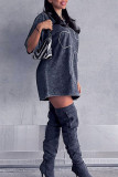 Dark Gray Casual Street Print Patchwork O Neck T-Shirts