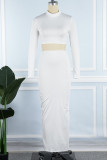 White Sexy Casual Solid Basic Turtleneck Long Sleeve Two Pieces