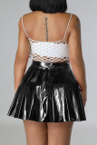 Rose Red Sexy Solid Patchwork Fold High Waist Type A Solid Color Bottoms